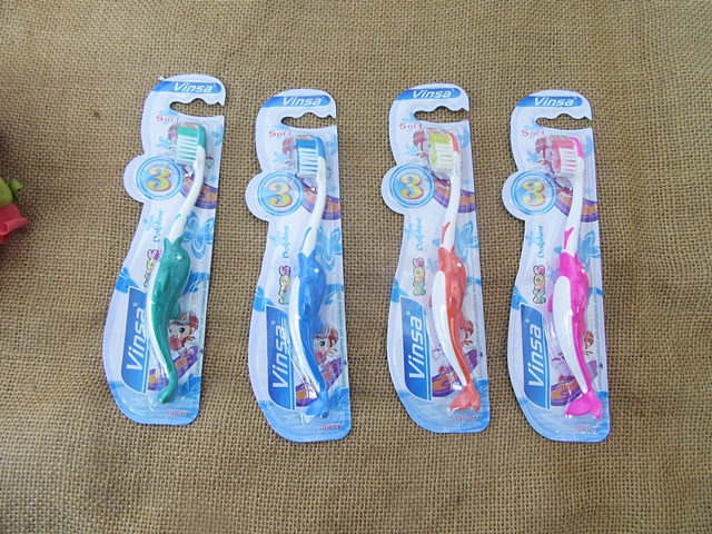 12 Dolphin Clean Morning Toothbrushes for Kids Mixed Color - Click Image to Close